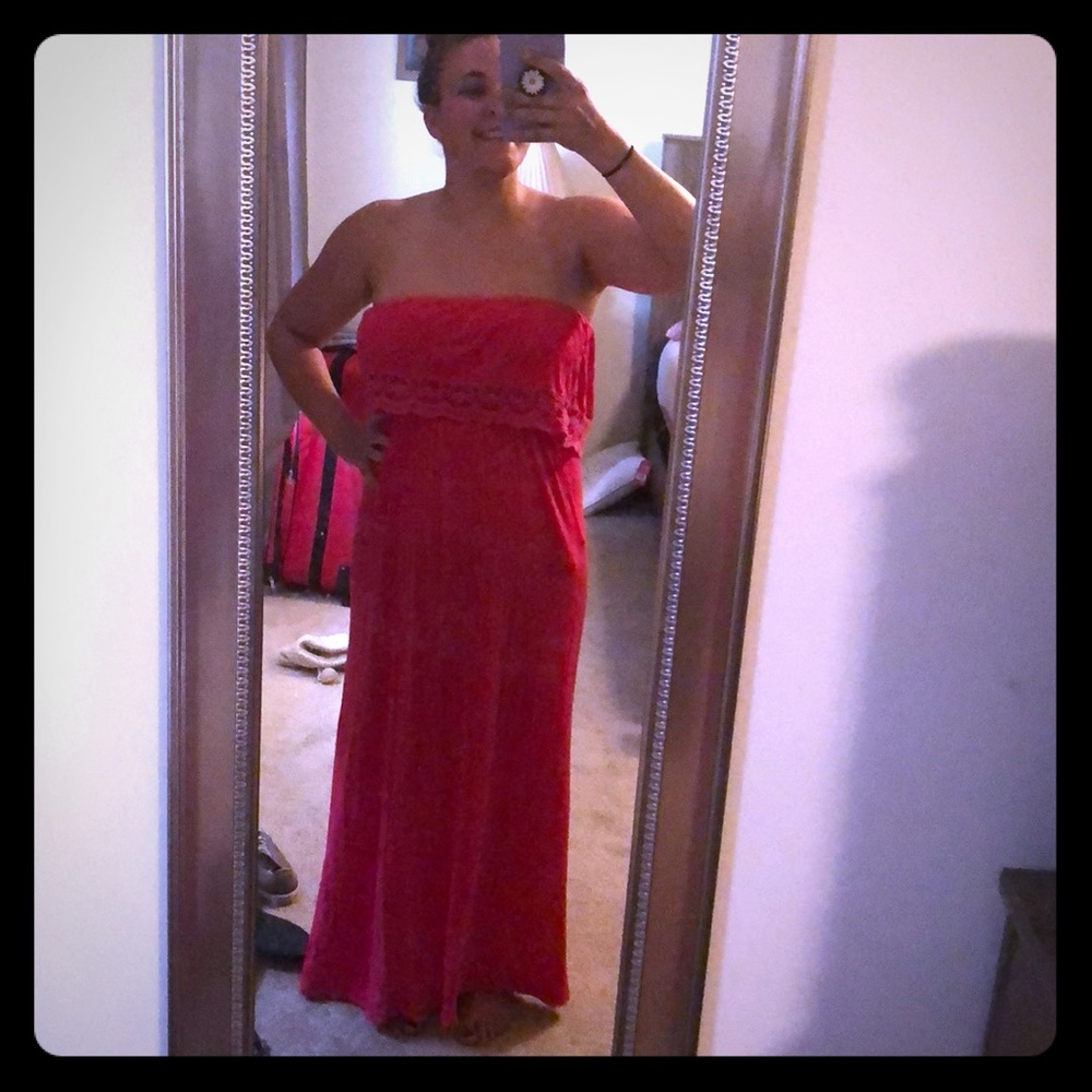 Pink strapless sundress